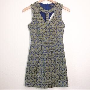 ASTR Jacquard Green Blue Mini Dress Retro Sleeveless Paisley Y2K Cut Out